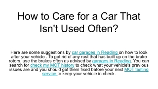 How to Care for a Car That Isn't Used Often_