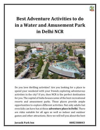 Best Adventure Activities to do in a Water and Amusement Park in Delhi NCR