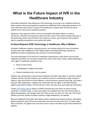 What is the future impact of IVR in the healthcare indutry.docx