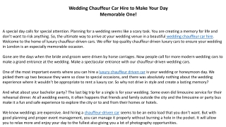Wedding Chauffeur Car Hire to Make Your Day Memorable One!