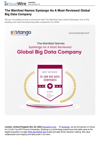 The Manifest Names Systango As A Most Reviewed Global Big Data Company