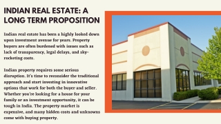 Indian Real Estate: A Long Term Proposition