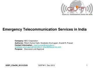 Emergency Telecommunication Services in India