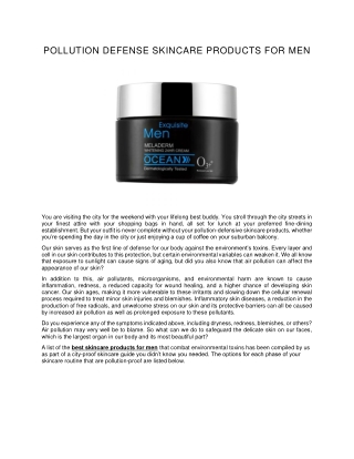 POLLUTION DEFENSE SKINCARE PRODUCTS FOR MEN