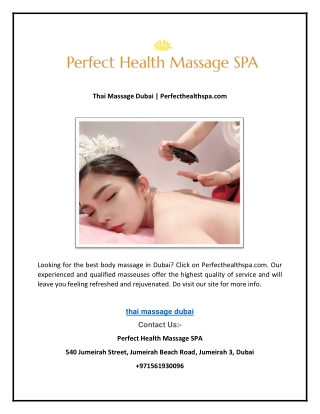 Thai Massage Dubai | Perfecthealthspa.com