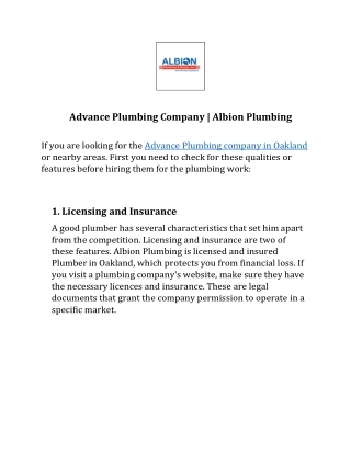 Advance Plumbing Company | Albion Plumbing