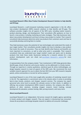 Launchpad Research Offers New Product Development Research Solution to help Identify and Fill Gaps