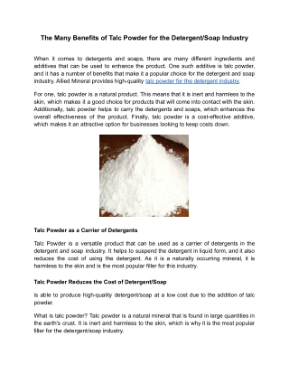 The Many Benefits of Talc Powder for the Detergent_Soap Industry