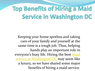 Top Benefits of Hiring a Maid Service in Washington, DC