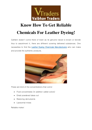 Leather Dyeing Chemicals Manufacturers In India Call- 9811082269
