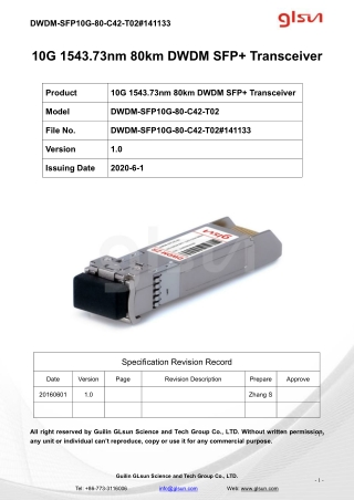 10G 1543.73nm 80km DWDM SFP  Transceiver