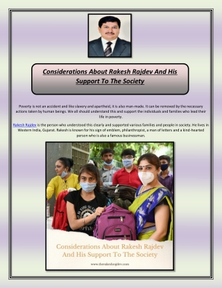 Considerations About Rakesh Rajdev And His Support To The Society