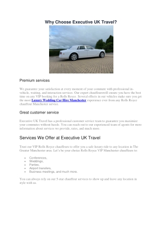 Why Choose Executive UK Travel