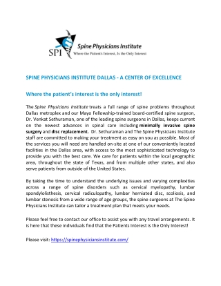 Spine Physicians Institute Dallas - A Center Of Excellence