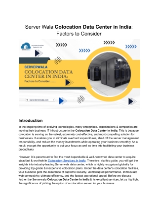 Server Wala Colocation Data Center in India_ Factors to Consider