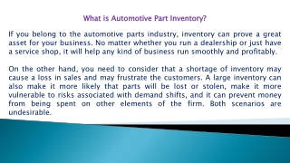 What is Automotive Part Inventory?