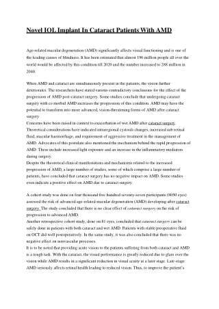 Novel IOL Implant In Cataract Patients With AMD