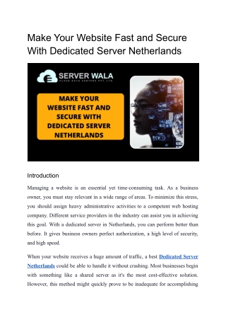 Make Your Website Fast and Secure With Dedicated Server Netherlands