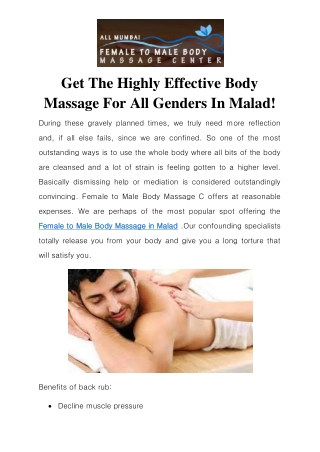 Female To Male Body Massage In Malad Call-9082092883