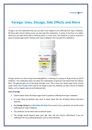 Farxiga: Uses, Dosage, Side Effects and More