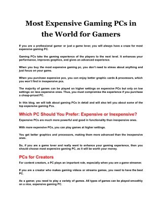 Most Expensive Gaming PCs in the World for Gamers