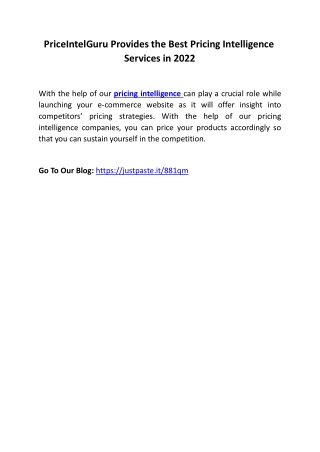 PriceIntelGuru Provides the Best Pricing Intelligence Services in 2022