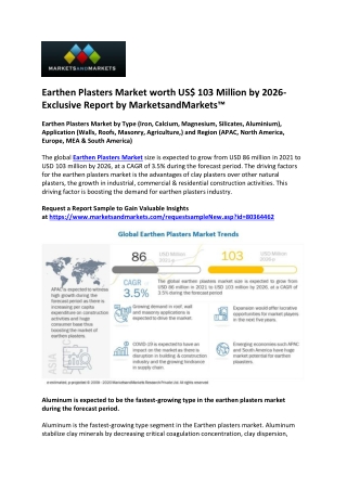 Earthen Plasters Market Revenue is Expected to Reach $103 Million by 2026