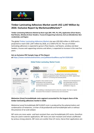 Timber Laminating Adhesives Market to Surpass US$ 1,047 Million by 2026