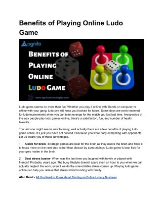 Benefits of Playing Online Ludo Game