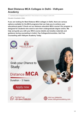 Best Distance MCA Colleges in Delhi - Vidhyam Academy