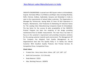 Non Return valve Manufacturers in India