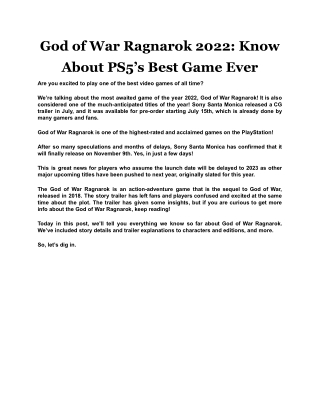 God of War Ragnarok 2022 Know About PS5’s Best Game Ever