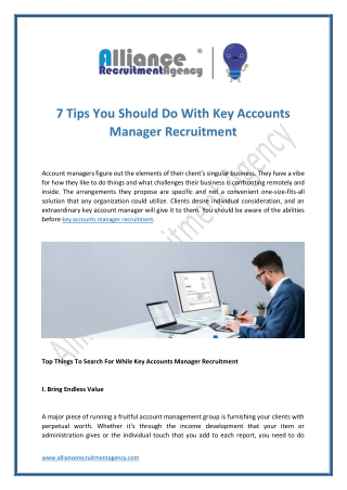 Key Accounts Manager Recruitment - Alliance Recruitment Agency