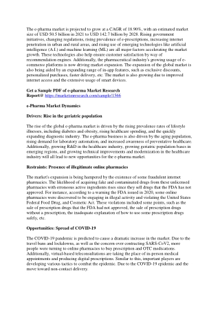 e-Pharma Market  Share Size, Demand, Key Players by Forecast 2028