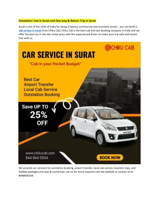 Outstation Taxi in Surat and One way