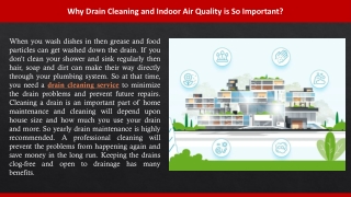 Why Drain Cleaning and Indoor Air Quality is So Important?