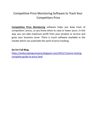 Competitive Price Monitoring Software to Track Your Competitors Price