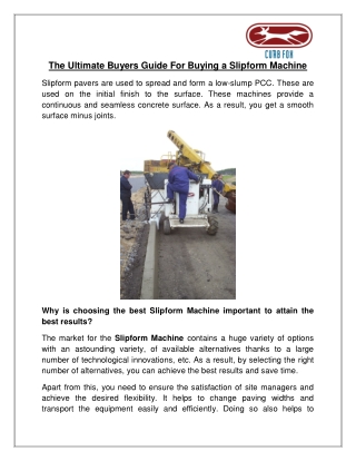 The Ultimate Buyers Guide For Buying a Slipform Machine