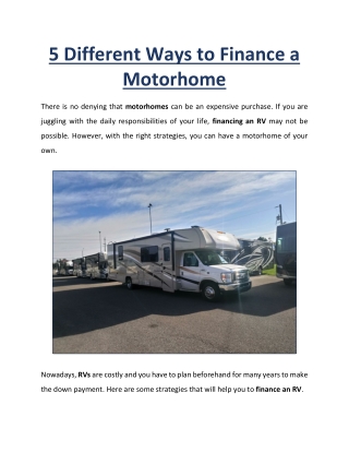 5 Different Ways to Finance a Motorhome