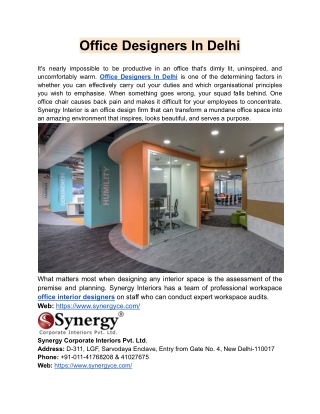 Best Office Designers In Delhi- Synergy