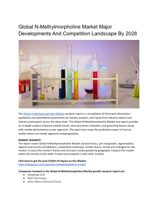 Global N-Methylmorpholine Market Major Developments And Competition Landscape