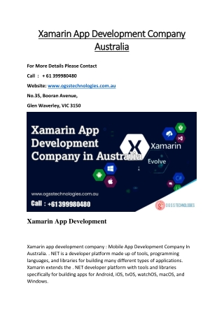 Xamarin App Development Company Australia