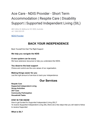 Ace Care - NDIS Provider - Short Term Accommodation _ Respite Care _ Disability Support _ Supported Independent Living (