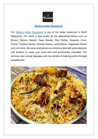 Up to 10% offer Nizams Indian Restaurant Melbourne Order Now!!