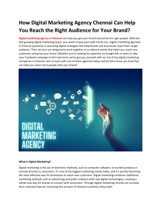 How Digital Marketing Agency Chennai Can Help You Reach the Right Audience for Your Brand