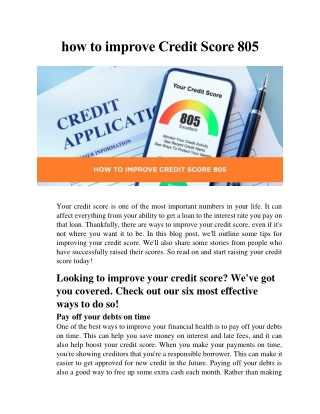 how to improve Credit Score 805