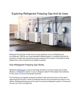 Exploring Refrigerant Freezing Gas And Its Uses