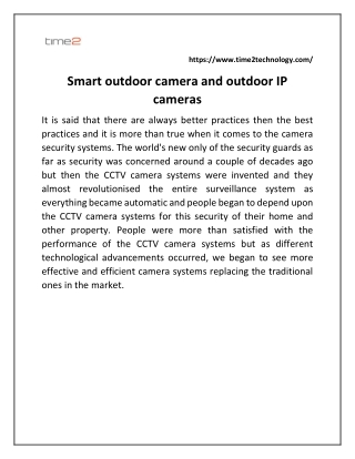 Smart outdoor camera and outdoor IP cameras