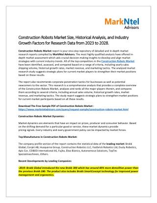 Global Construction Robots Market Research Report: Forecast (2023-2028)