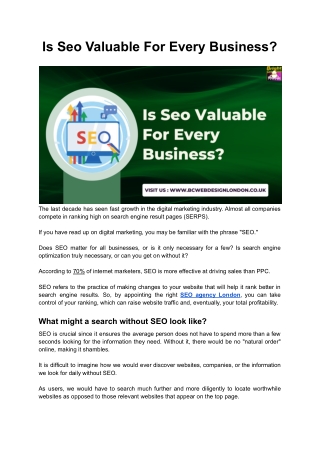 Is Seo Valuable For Every Business?
